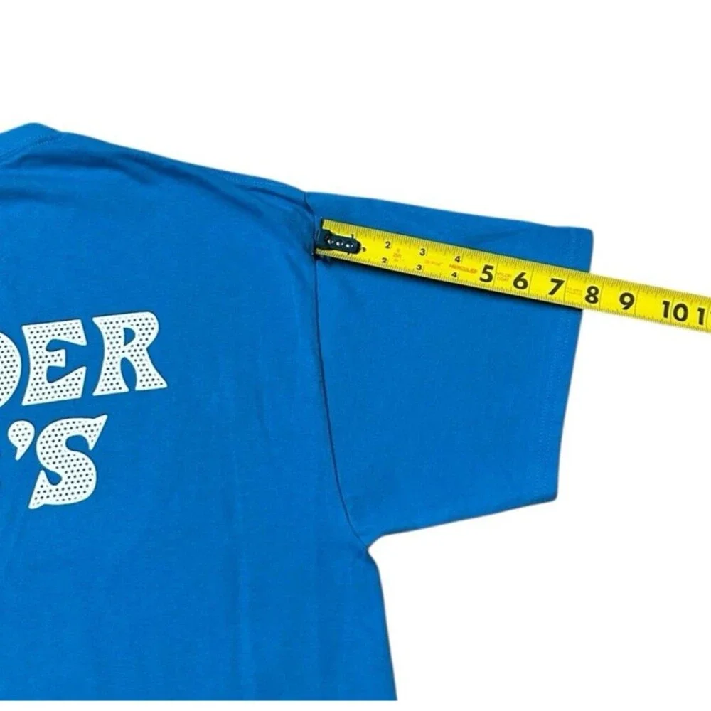 Trader Joes T-shirt L torquoise blue grocery store employee crew market